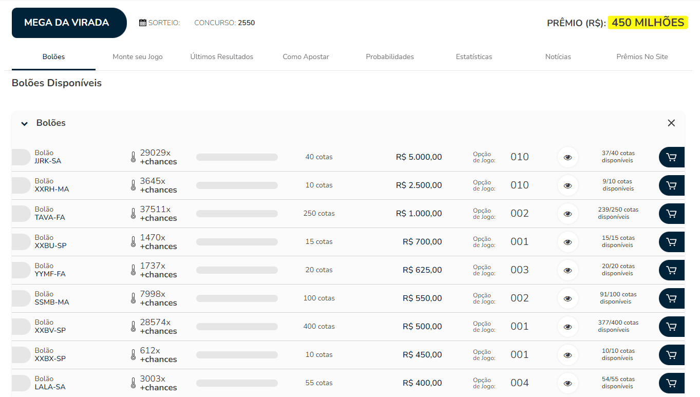 bolões da mega sena da virada